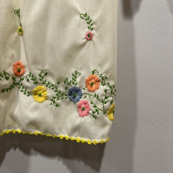 Vintage Handmade Top Embroidered Floral Short Sleeve Stitched Trim Women M Cream - Picture 6 of 9